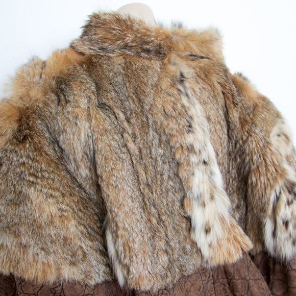 Unisex Leather Real Fur Collar Jacket Bomber Brown Large - Picture 7 of 11